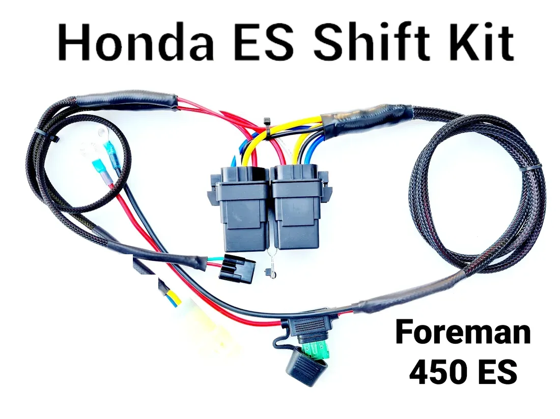 Honda Foreman 450 ES shift bypass kit — actual plug-and-play harness, photographed in our shop