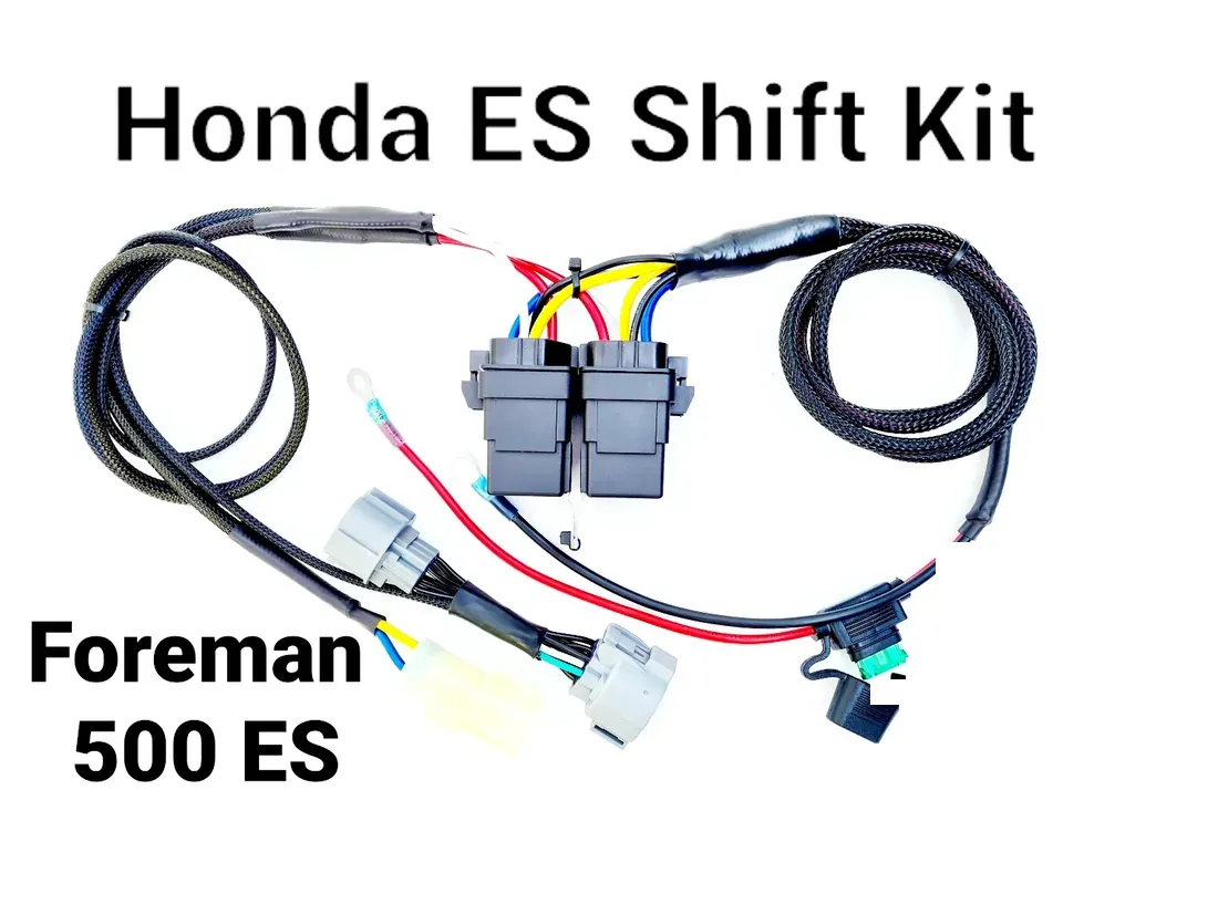 Honda Foreman 500 ES shift bypass kit — actual plug-and-play harness, photographed in our shop