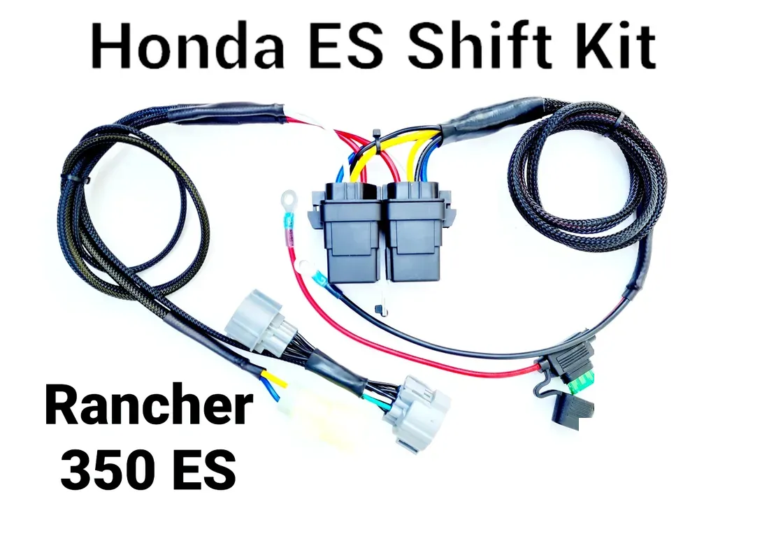 Honda Rancher 350 ES shift bypass kit — actual plug-and-play harness, photographed in our shop