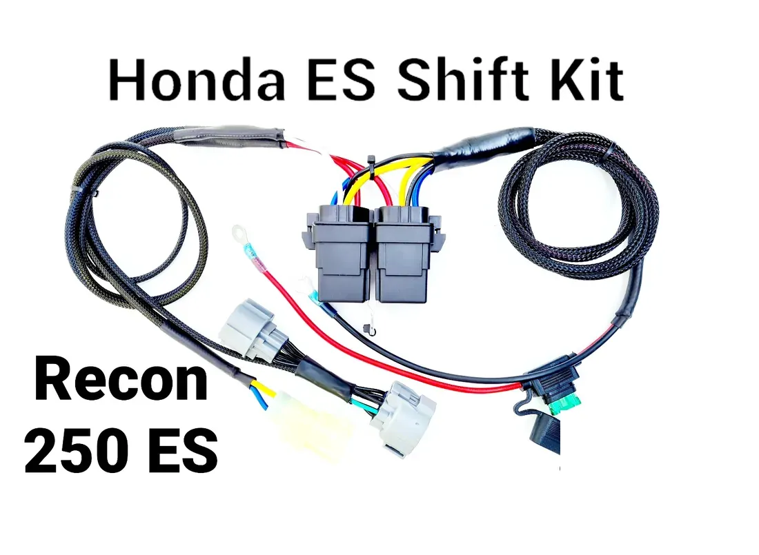 Honda Recon 250 ES shift bypass kit — actual plug-and-play harness, photographed in our shop